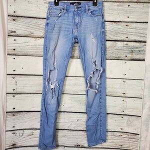 Hollister Men’s Stacked Skinny Jeans W30 L30 Light Wash Distressed Ripped